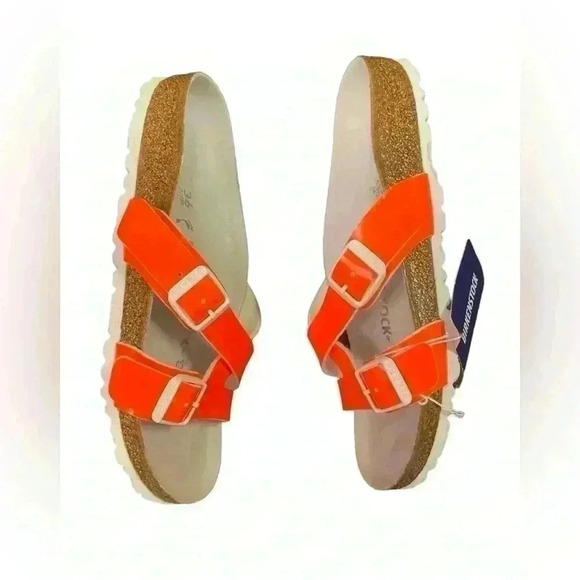 NEW BIRKENSTOCK YAO Balance Birko Flor Leather Sandal NEON ORANGE - Picture 5 of 8
